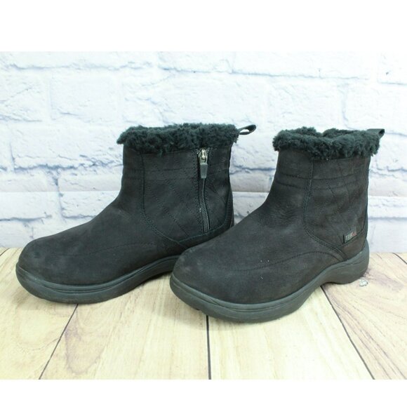 LL Bean Black Leather Waterproof Shearling Lined Winter Boots Size 6.5 M - Picture 2 of 9